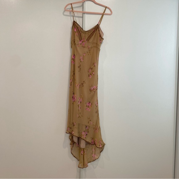Vintage Betsy Johnson 90’s Silk Sheer Asymmetrical Floral Midi Dress Siz… - Picture 2 of 8